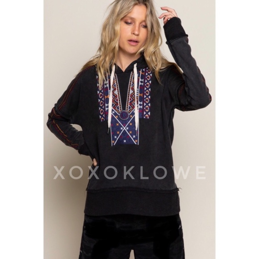 POL Black Embroidered Hoodie
